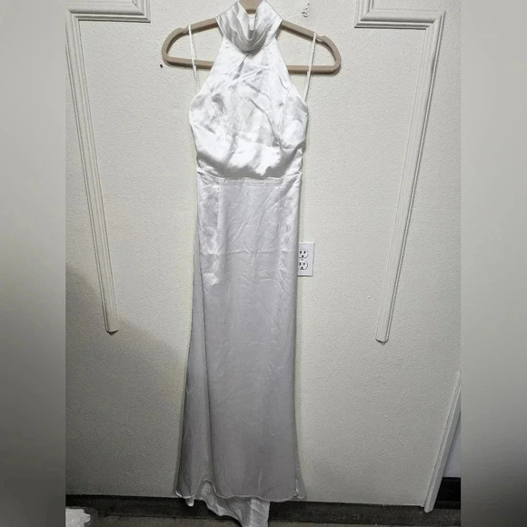 Lulus Luxe Destiny White Satin Backless Halter Mermaid Maxi Dress Wedding Bridal - Picture 6 of 11